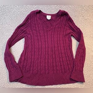 St. John's Bay Women's Maroon Cable Knit V-Neck Pullover Sweater Size XXL Maroon